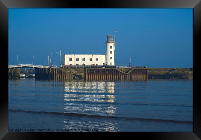 Scarborough Lighthouse Reflection  Framed Print by Alison Chambers