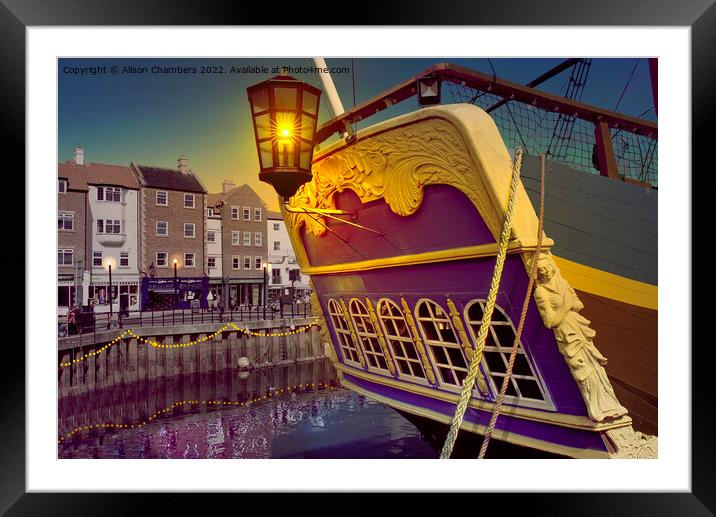 Whitby Harbour Nighttime  Framed Mounted Print by Alison Chambers