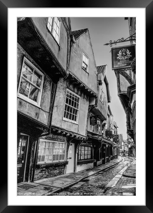 York Shambles Monochrome  Framed Mounted Print by Alison Chambers
