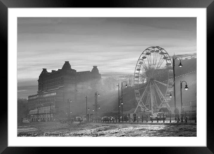 Scarborough Beach Sunset Monochrome  Framed Mounted Print by Alison Chambers