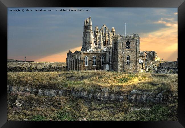 Whitby Abbey and Church Framed Print by Alison Chambers