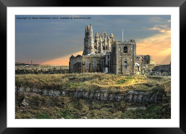Whitby Abbey and Church Framed Mounted Print by Alison Chambers