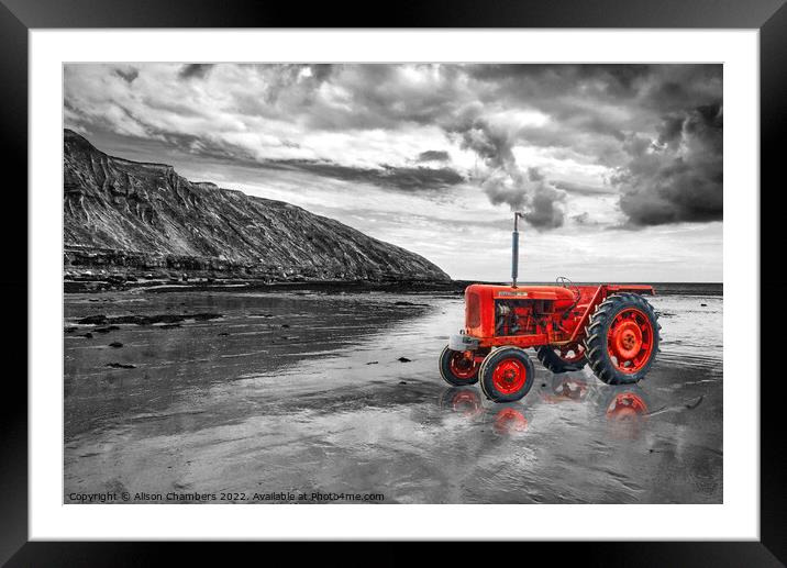 Filey Beach Tractor  Framed Mounted Print by Alison Chambers