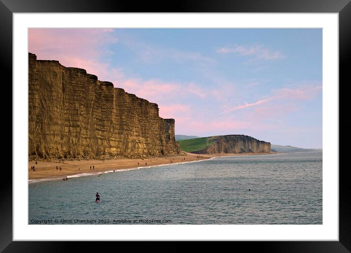 West Bay Cliffs Framed Mounted Print by Alison Chambers