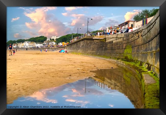 Filey Beach Reflection Framed Print by Alison Chambers