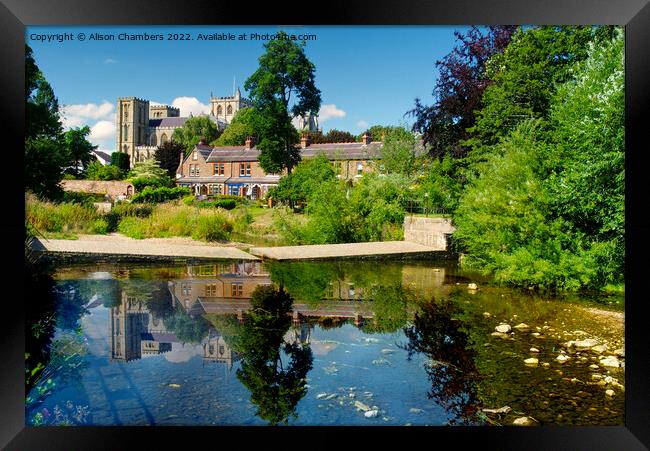 Ripon Cathedral From River Skell Framed Print by Alison Chambers