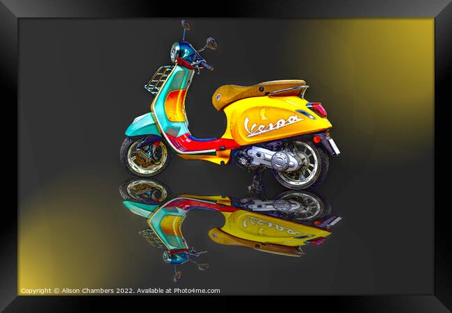 Vespa Scooter Reflection Framed Print by Alison Chambers