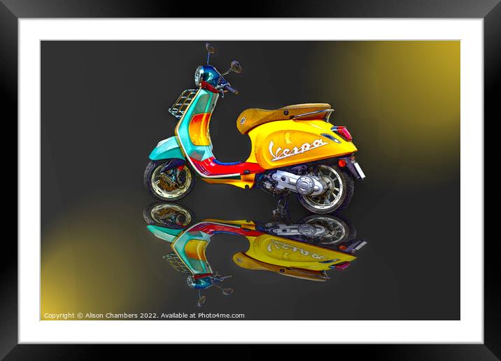 Vespa Scooter Reflection Framed Mounted Print by Alison Chambers