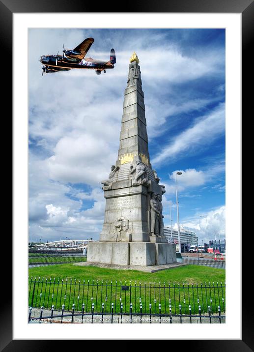 Liverpool War Memorial & Lancaster Bomber Framed Mounted Print by Alison Chambers
