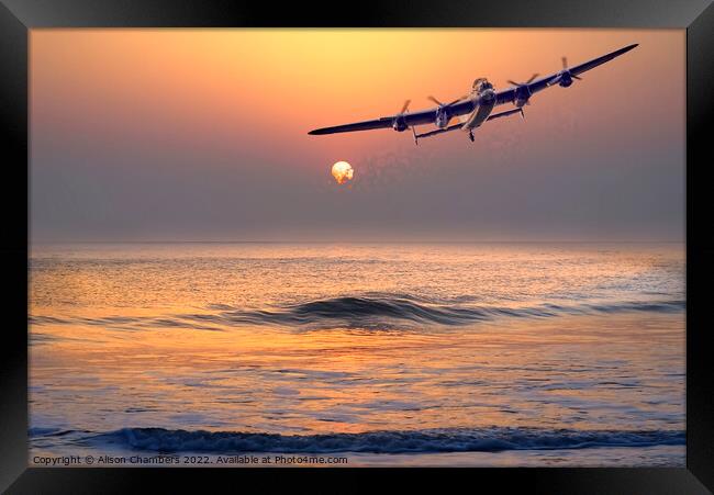 Lancaster Bomber Sunset Framed Print by Alison Chambers