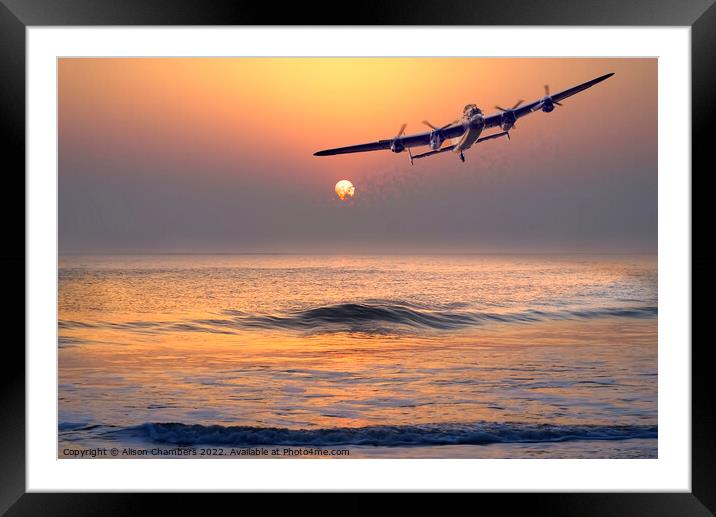 Lancaster Bomber Sunset Framed Mounted Print by Alison Chambers