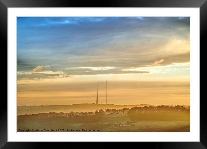 Emley Moor Mast Misty Morning  Framed Mounted Print by Alison Chambers
