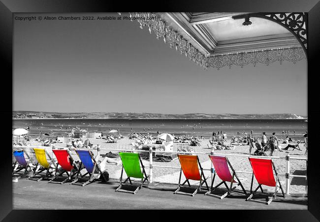 Weymouth Deckchairs Colour Selection  Framed Print by Alison Chambers
