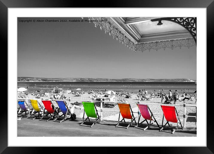 Weymouth Deckchairs Colour Selection  Framed Mounted Print by Alison Chambers