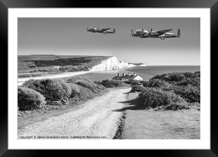 Seven Sisters Lancasters Monochrome  Framed Mounted Print by Alison Chambers