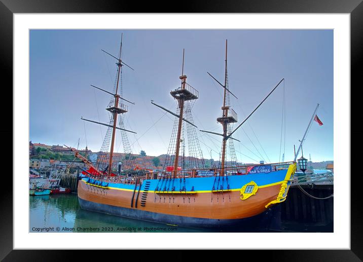 Whitby HMS Bark Endeavour  Framed Mounted Print by Alison Chambers