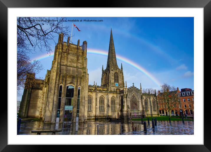 Sheffield Cathedral Rainbow Framed Mounted Print by Alison Chambers