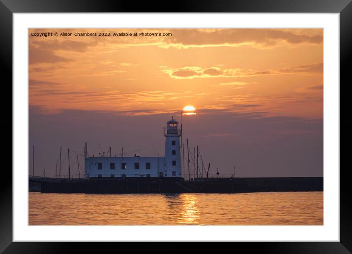 Scarborough Lighthouse Sunrise Framed Mounted Print by Alison Chambers