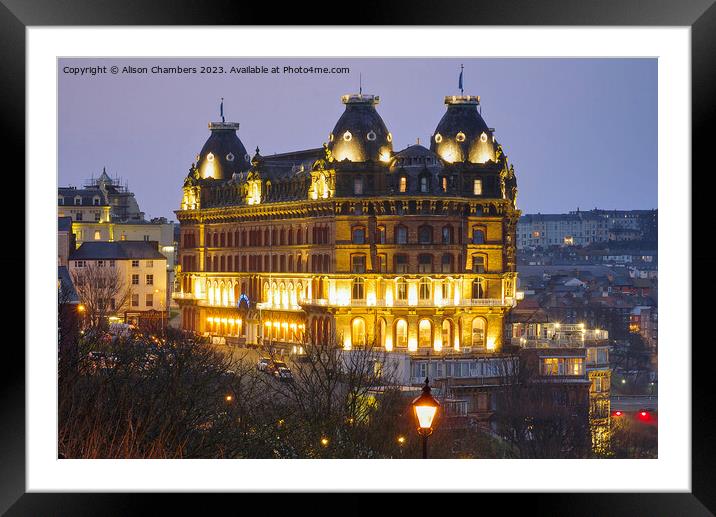 Scarborough Grand Hotel At Night Framed Mounted Print by Alison Chambers