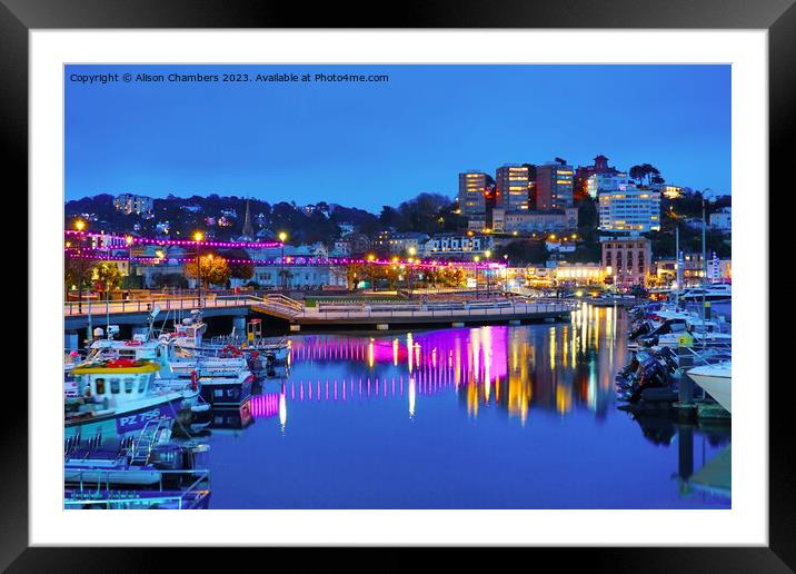 Torquay Harbour At Night Framed Mounted Print by Alison Chambers