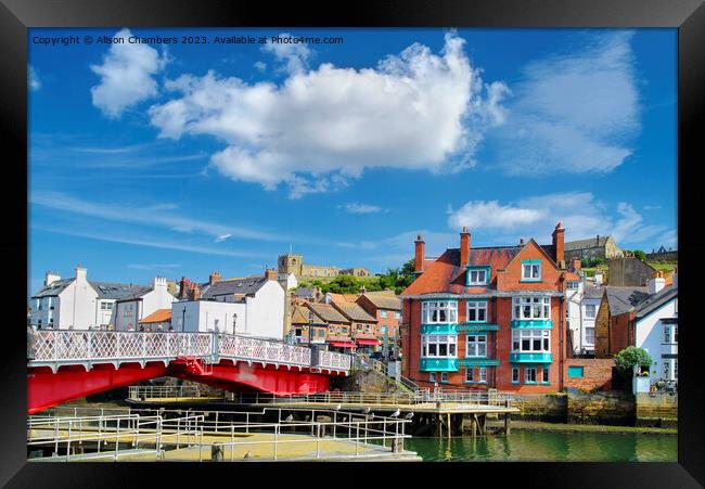 Whitby Swing Bridge Landscape  Framed Print by Alison Chambers