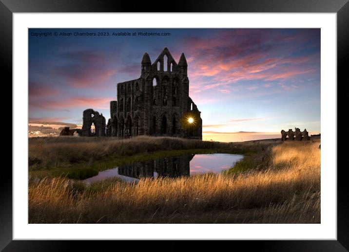 Whitby Abbey Sunset Framed Mounted Print by Alison Chambers