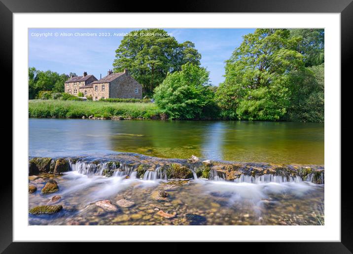 River Wharfe Cottages Linton Framed Mounted Print by Alison Chambers