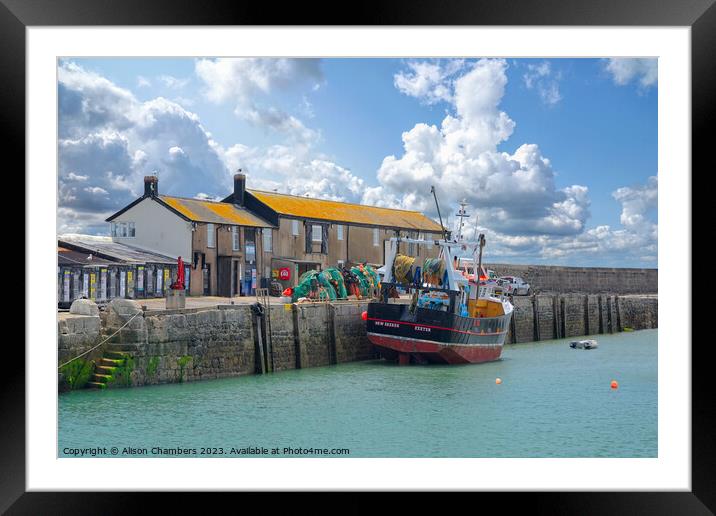 Lyme Regis Harbour Buildings Framed Mounted Print by Alison Chambers