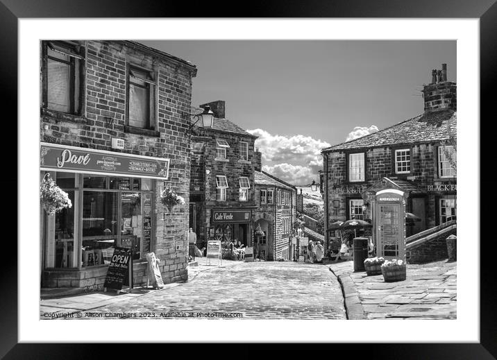 Haworth Main Street B and W Framed Mounted Print by Alison Chambers