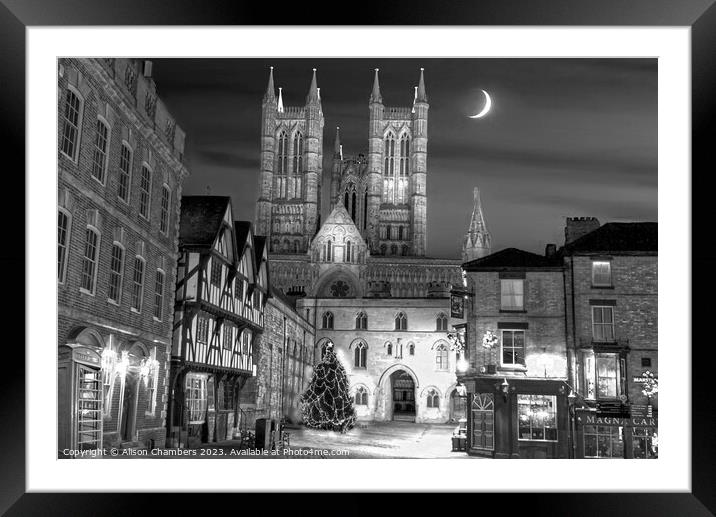 Lincoln Market Square and Cathedral at Night Framed Mounted Print by Alison Chambers