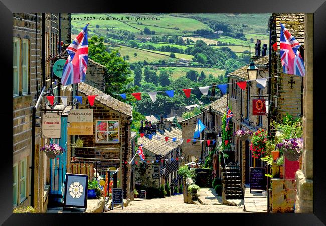 Yorkshire Day on Haworth Main Street Framed Print by Alison Chambers