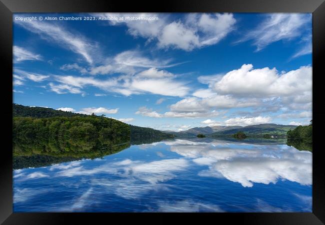 Lake Windermere Summer Clouds Reflection Framed Print by Alison Chambers