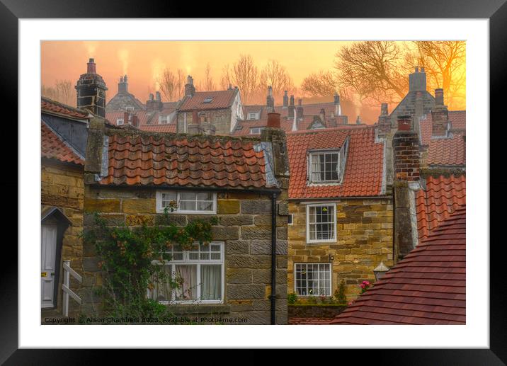 Morning Mist in Robin Hoods Bay Framed Mounted Print by Alison Chambers