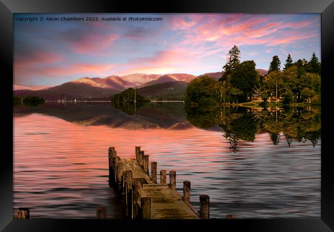 Sunset at Lake Windermere  Framed Print by Alison Chambers
