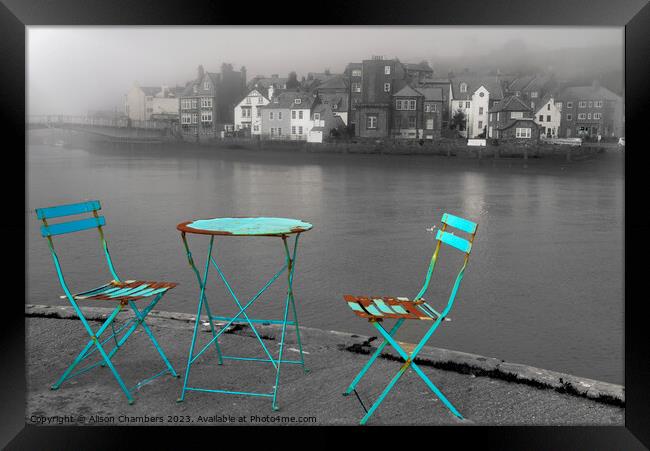 Whitby Harbour Where The Fishermen sit Framed Print by Alison Chambers