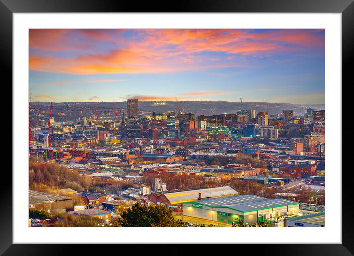Sheffield Sunset Cityscape Framed Mounted Print by Alison Chambers