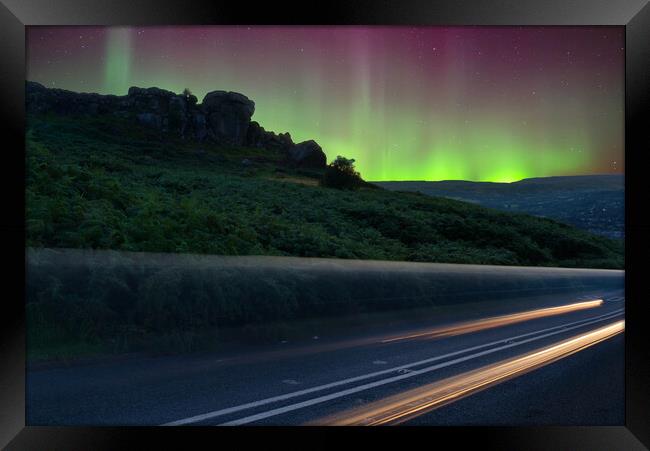 Ilkley Moor Cow and Calf Aurora Borealis Framed Print by Alison Chambers