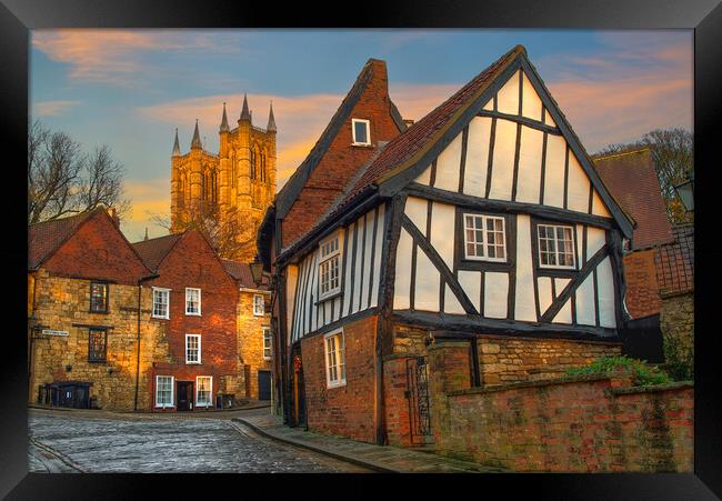 Lincoln Cathedral and Crooked House Framed Print by Alison Chambers