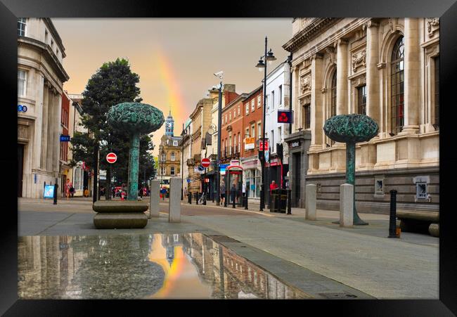 Doncaster City Centre Rainbow  Framed Print by Alison Chambers
