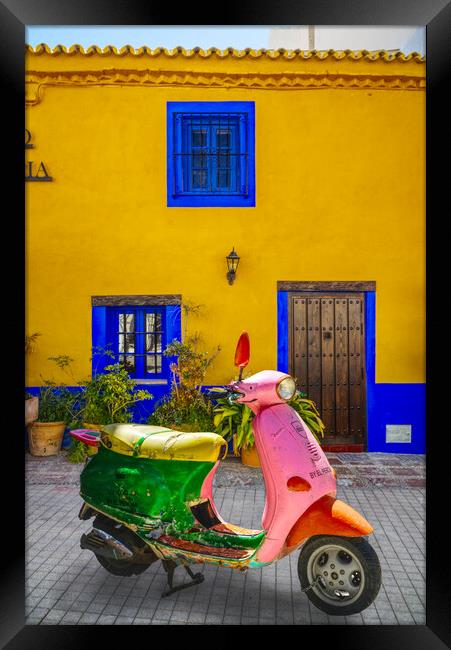 Vespa Scooter in Marbella Old Town Framed Print by Alison Chambers