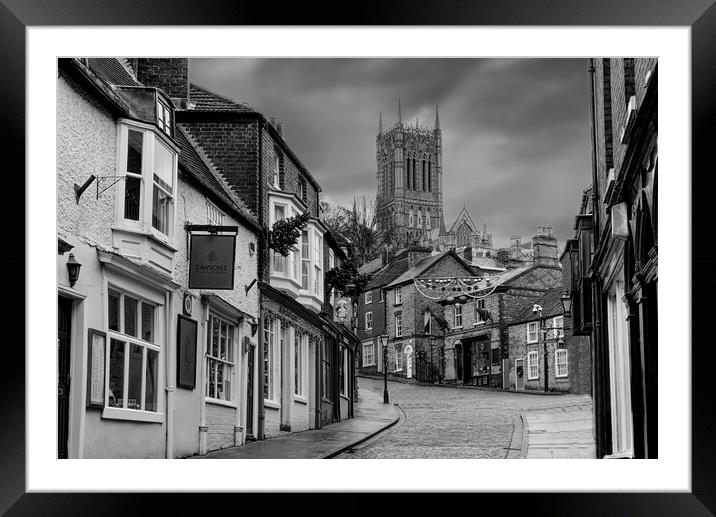 Lincoln Cathedral and Cobbled Streets Framed Mounted Print by Alison Chambers