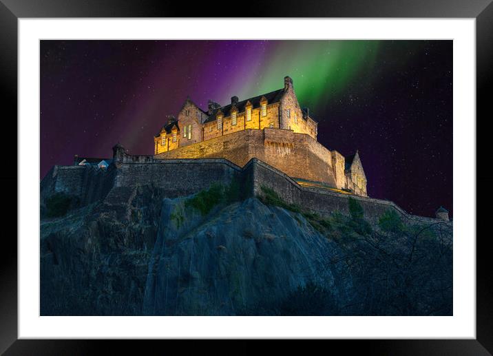 Edinburgh Castle Aurora Borealis  Framed Mounted Print by Alison Chambers