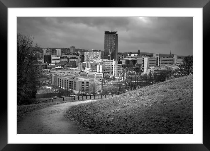 Sheffield Cityscape BW Framed Mounted Print by Alison Chambers
