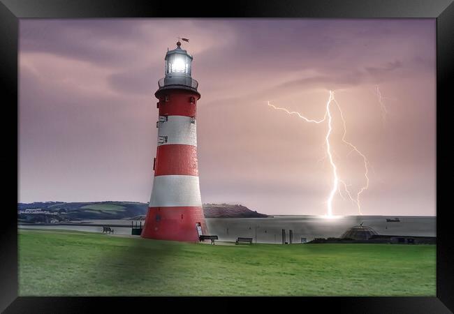 Plymouth Hoe Lightning Framed Print by Alison Chambers
