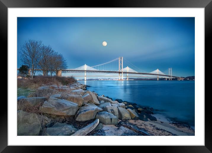 Forth Bridges By Moonlight Framed Mounted Print by Alison Chambers