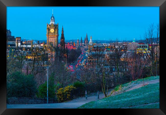 Edinburgh Twilight Cityscape Framed Print by Alison Chambers
