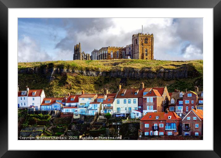 Whitby East Cliff  Framed Mounted Print by Alison Chambers
