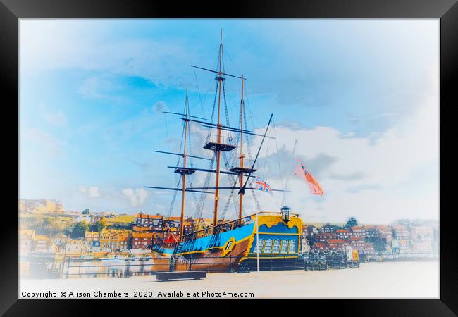 HMS Endeavour Whitby Framed Print by Alison Chambers