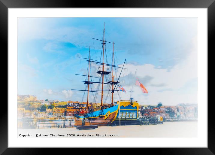 HMS Endeavour Whitby Framed Mounted Print by Alison Chambers