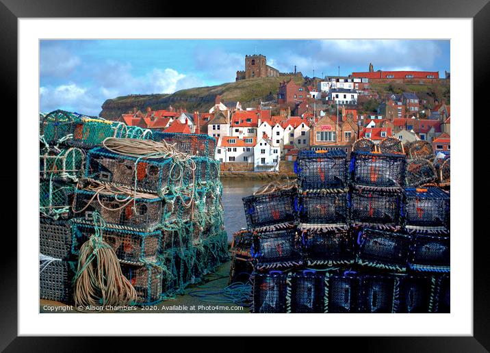 Whitby Harbour and Lobster Baskets Framed Mounted Print by Alison Chambers